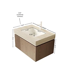 Sillysis Wall Mount Bathroom Vanity with Travertine Sintered Stone Top, Ceramic Undermount Sink, Soft Close Cabinet