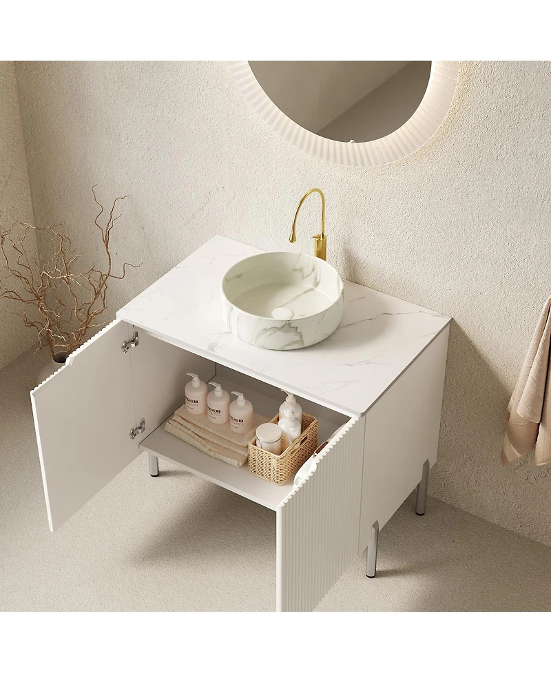 Sillysis Modern Bathroom Vanity with Vessel Sink, Soft Close Doors, Scandinavian Storage Cabinet