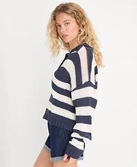 Good American Women's Cotton-Blend Boxy Henley Sweater, Created for Macy's