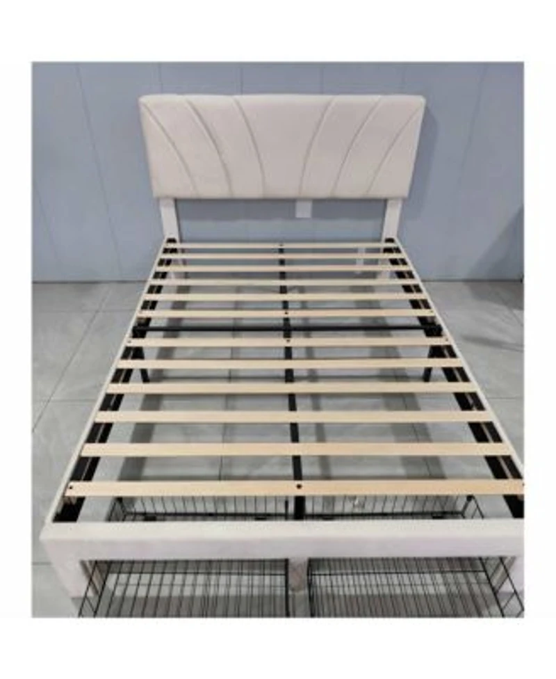 Homfan Velvet Bed Frame With 2 Storage Drawers Adjustable Headboard Platform Bed With Wooden Slats No Box Spring Needed Easy Assembly