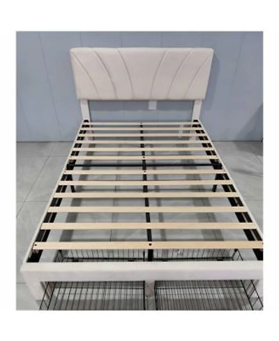 Homfan Velvet Bed Frame With 2 Storage Drawers Adjustable Headboard Platform Bed With Wooden Slats No Box Spring Needed Easy Assembly