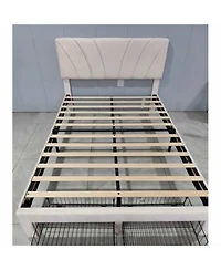 Homfan Velvet Bed Frame With 2 Storage Drawers Adjustable Headboard Platform Bed With Wooden Slats No Box Spring Needed Easy Assembly