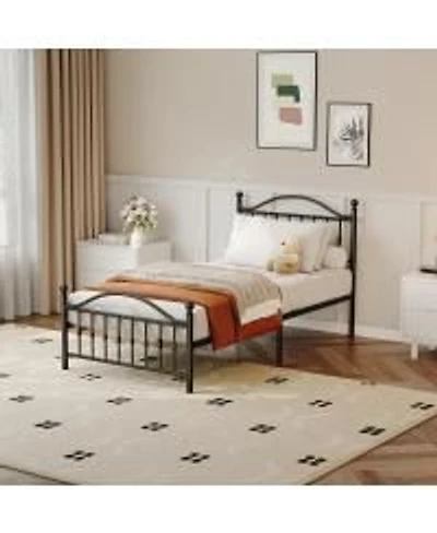 Homfan Sturdy Metal Platform Bed Frame With Headboard Stable Mattress Foundation Noise Free Easy Assembly