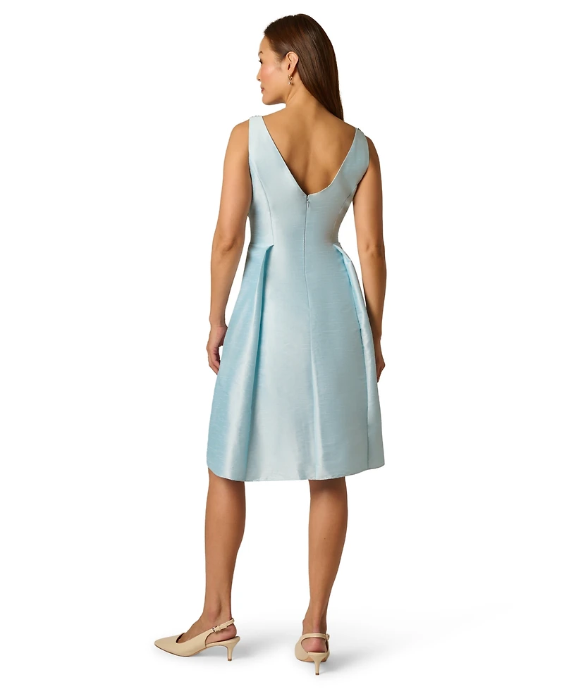 Adrianna Papell Women's Beaded Shantung Boat Neck Polyester Dress