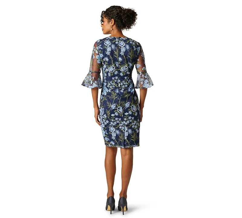 Adrianna Papell Women's Floral Embroidered Scoop Neck Dress