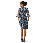 Adrianna Papell Women's Floral Embroidered Scoop Neck Dress