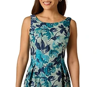 Adrianna Papell Women's Printed Metallic Boat Neck Dress