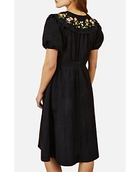 Yumi Women's Embroidered Collar Cord Tea Dress