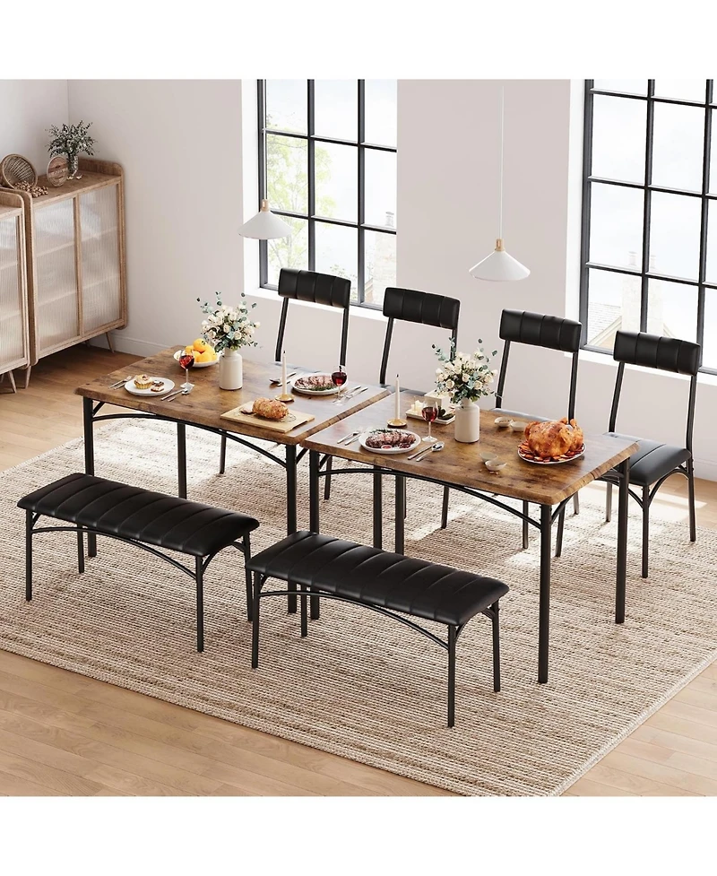 gaomon 4-Piece Wooden Dining Set, Rectangular Table, 4 Chairs and Upholstered Bench for Small Spaces