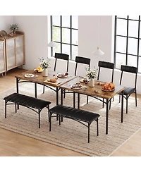 gaomon 4-Piece Wooden Dining Set, Rectangular Table, 4 Chairs and Upholstered Bench for Small Spaces