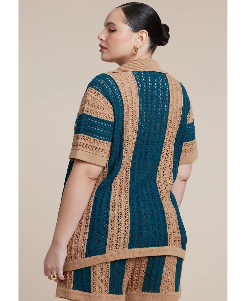 Eloquii Women's Oversized Crochet Button Up Top