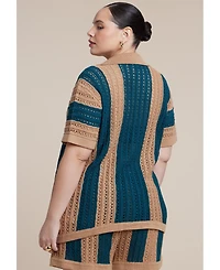 Eloquii Women's Oversized Crochet Button Up Top