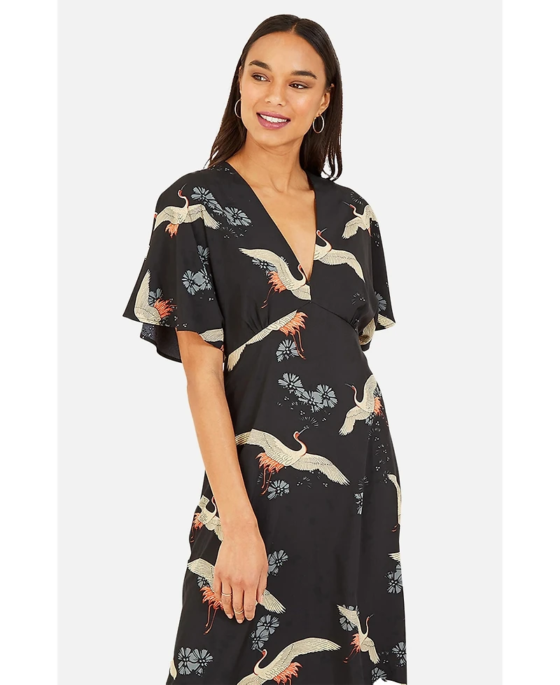 Yumi Women's Short Sleeve V-Neck Midi Dress