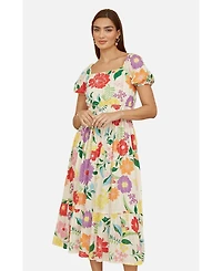 Yumi Women's Short Sleeve Square Neck Midi Dress