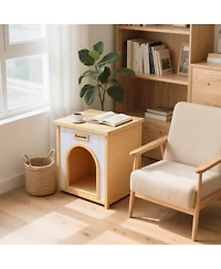 6thdruple Indoor Cream White Wood Pet House with Flat Roof