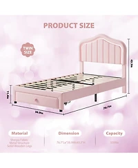 Homfan Upholstered Bed Frame with Storage Drawer and Led Headboard, Wood Slats, No Box Spring Needed