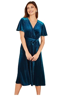 Yumi Women's Velvet Split Hem Midi Dress