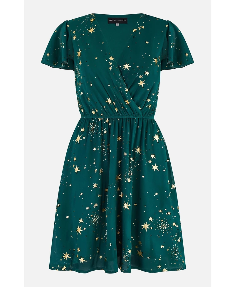 Yumi Women's Foil Star Print Wrap Skater Dress