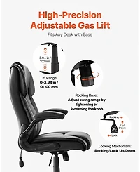 Gouun Ergonomic Executive Chair with Flip-Up Arms and Lumbar Pillow, 300 lb Capacity, Pu Leather