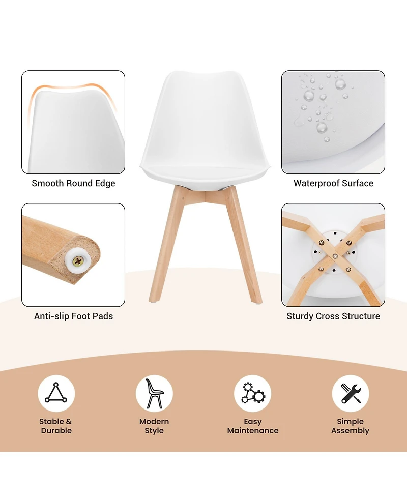 Gouun Mid-Century Modern Dining Chairs Set of 4 with Pu Cushion and Beech Wood Legs, 21.5x19x33 in