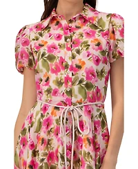 Ivonne Women's Short Floral Shirt Dress with Waist Tie