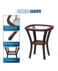 Aoxun Indoor Swivel Glider Chair 3 Piece Set Wicker Rattan Living Room Furniture with Glass Top Side Table
