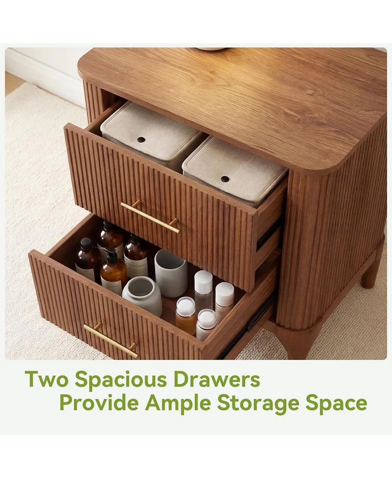 Tribesigns Wood Nightstand with 2-Drawers, Modern End Tables, Bedside Table, Walnut