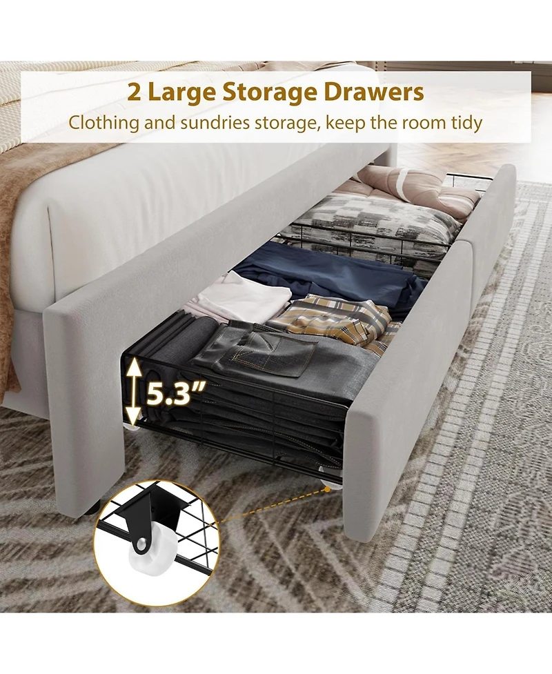 Homfan Upholstered Bed Frame with 2 Storage Drawers