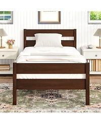 Sailvan Rubber Wood Platform Bed Frame with Headboard and Footboard, Space-Saving Design