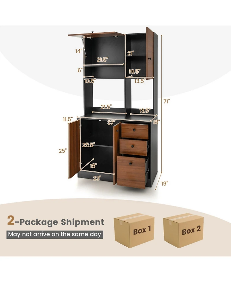 Gouun Tall Kitchen Pantry Storage Cabinet with 3 Drawers and Adjustable Shelves