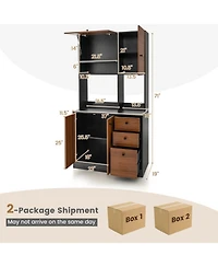 Gouun Tall Kitchen Pantry Storage Cabinet with 3 Drawers and Adjustable Shelves