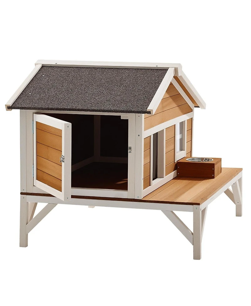 6thdruple Outdoor Insulated Cat House, Waterproof Wooden Shelte with Foam Walls and Platform