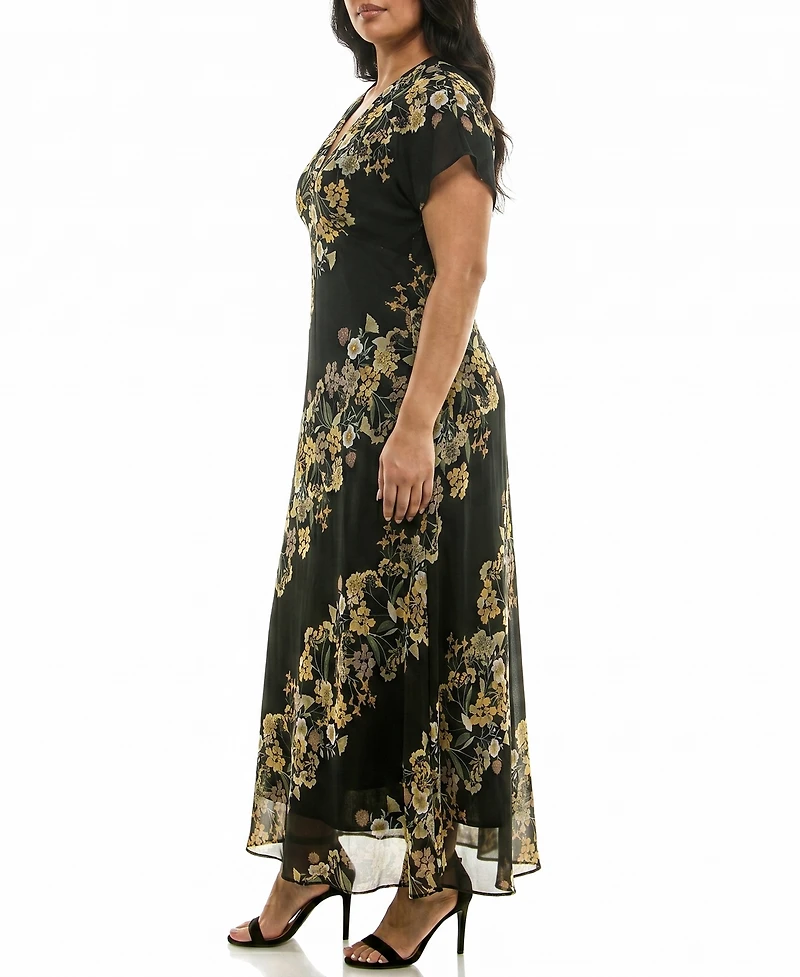 Taylor Plus Placement Print V-Neck Maxi Dress