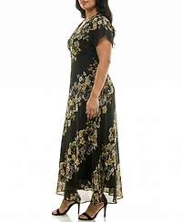 Taylor Plus Placement Print V-Neck Maxi Dress