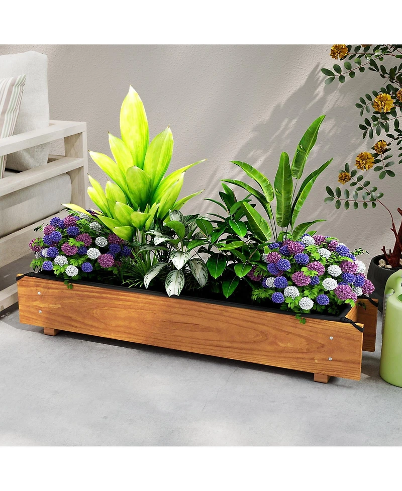 Gymax Wooden Raised Garden Bed w/ Drainage Holes Liner for Vegetable Flower Herb