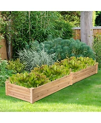 Gouun Fir Wood Raised Garden Bed with Divider, Open Bottom Planter Box