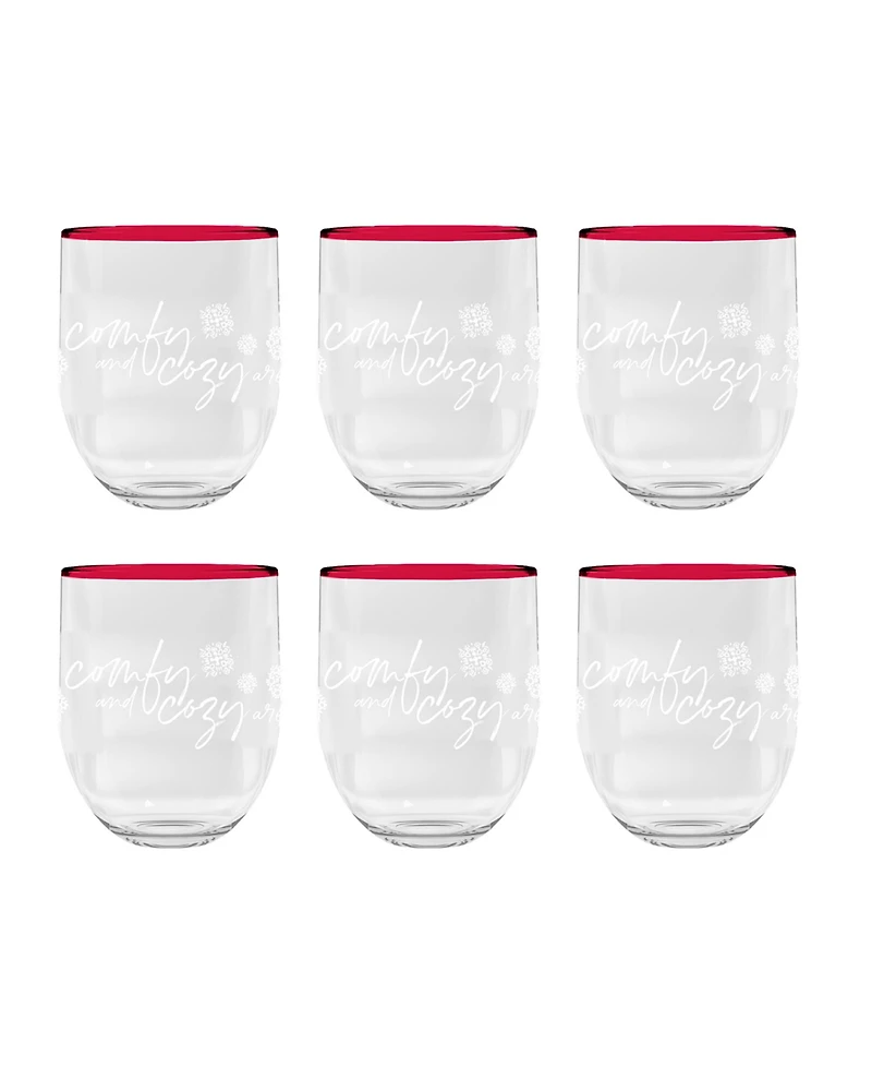 Abode Homewares Holiday Cozy Stemless, 15oz.,Premium Acrylic,Set Of 6