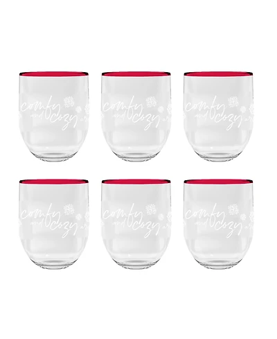 Abode Homewares Holiday Cozy Stemless, 15oz.,Premium Acrylic,Set Of 6