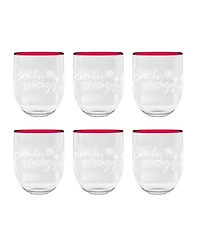 Abode Homewares Holiday Cozy Stemless, 15oz.,Premium Acrylic,Set Of 6