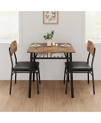 gaomon 3-Piece Square Dining Set for 2 with Storage, Metal Frame Table and 2 Upholstered Chairs
