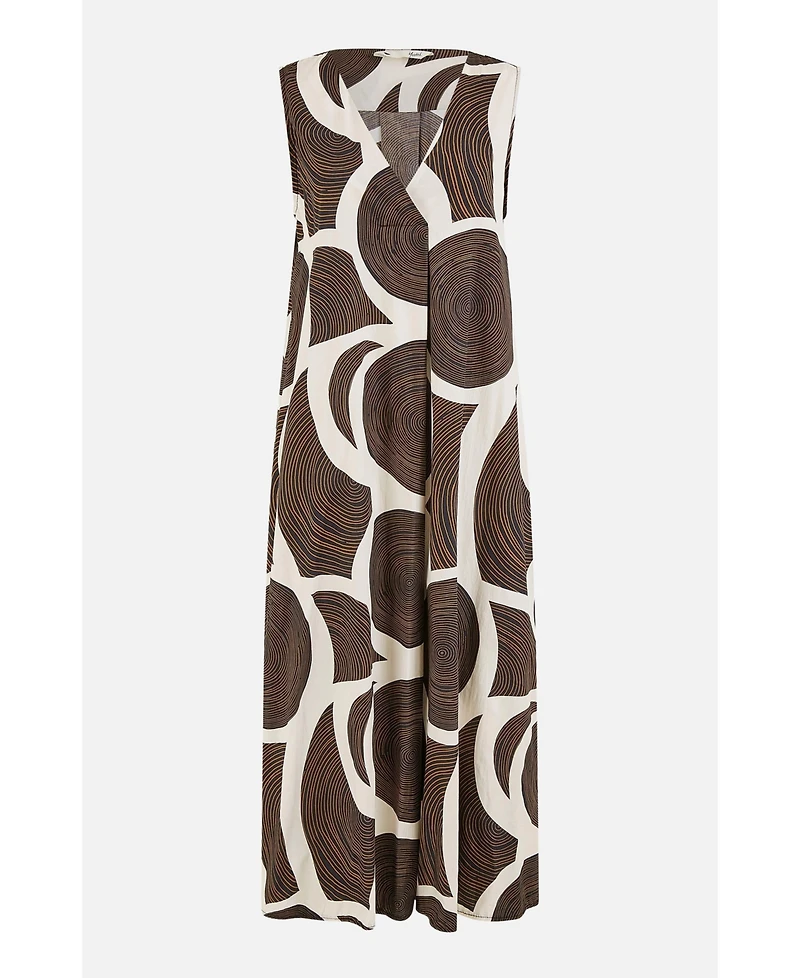 Yumi Women's Sleeveless V-Neck Trapeze Midi Dress