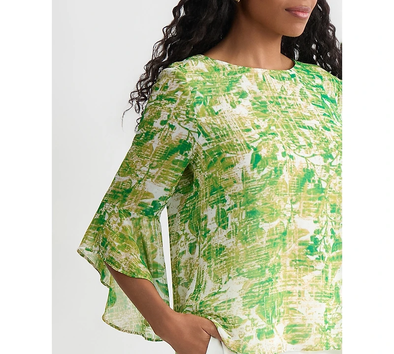 Kasper Women's Ruffle-Cuff 3/4-Sleeve Top