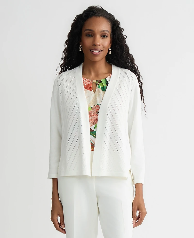 Kasper Women's Pointelle Open-Front Cardigan Sweater