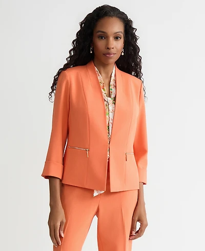 Kasper Women's Zip-Pocket 3/4-Sleeve Blazer