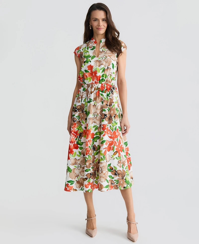 Kasper Women's Cap-Sleeve Drawstring Midi Dress