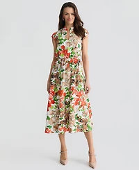 Kasper Women's Cap-Sleeve Drawstring Midi Dress