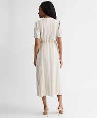 Kasper Women's Striped Puff-Sleeve Midi Shirtdress