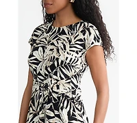 Kasper Women's Printed Cap-Sleeve Tie-Waist Top, Regular & Petite