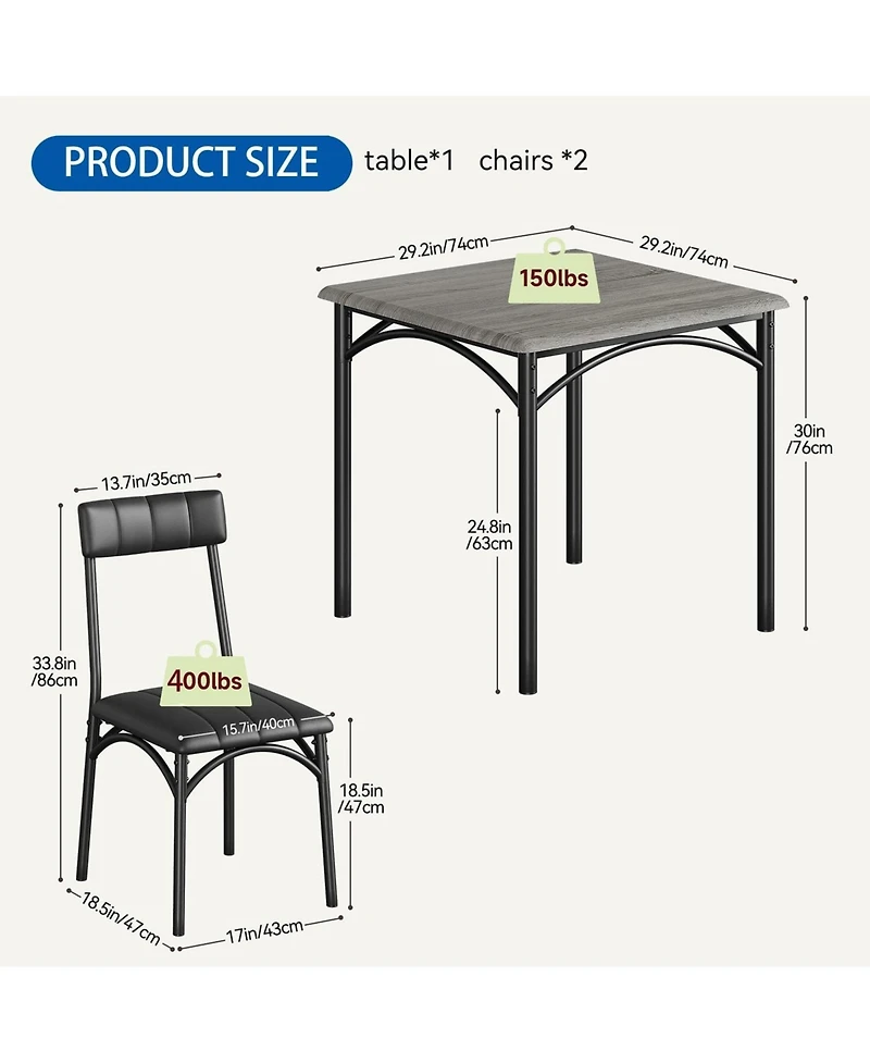 gaomon 2-Piece Wooden Dining Set with Upholstered Chairs, Square Kitchen Table for Small Spaces and Apartments