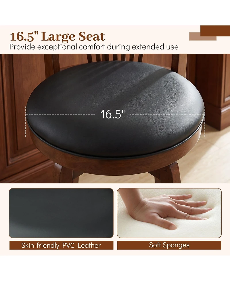 Slickblue Set of 2 Swivel Bar Stools with Back Support, Wooden Frame Seating for Kitchen Island